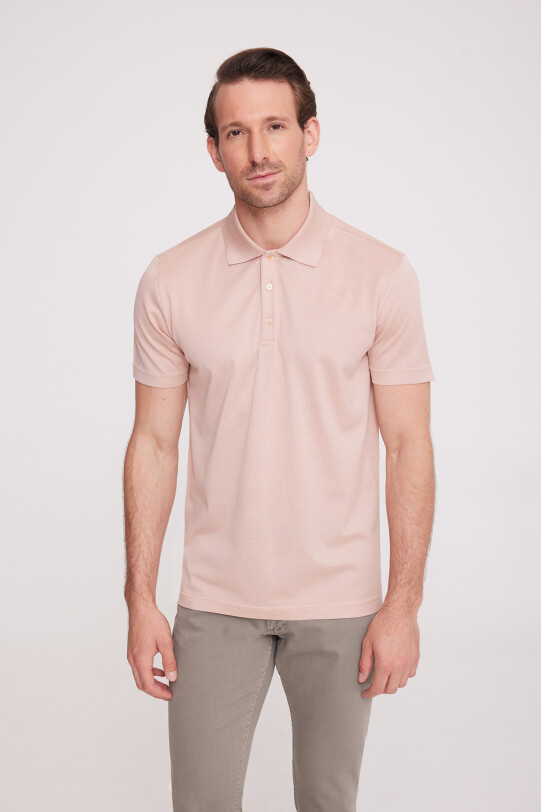 Erkek Somon Polo Yaka Desenli T-Shirt