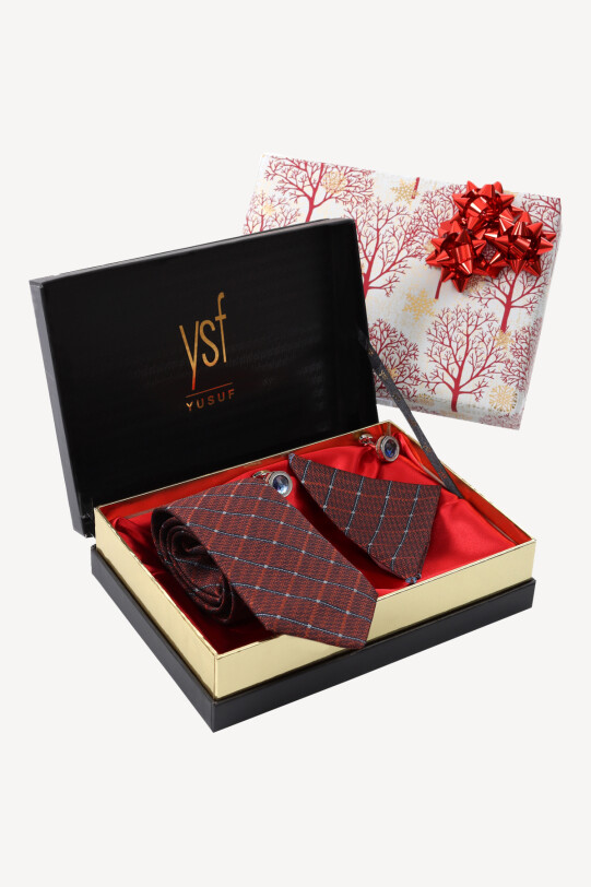 Erkek Taba Kravat Mendil Kol Düğmesi Set - YSF (1)