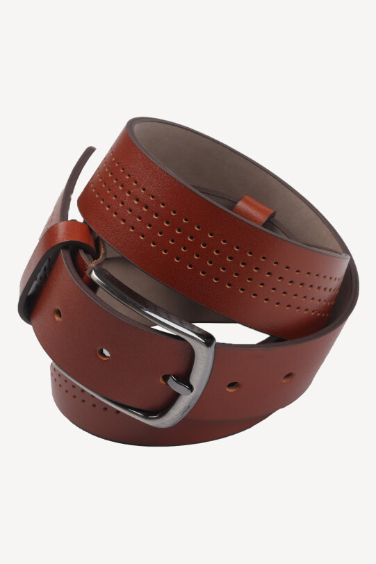 Erkek Taba Nokta Desen Spor Deri Kemer