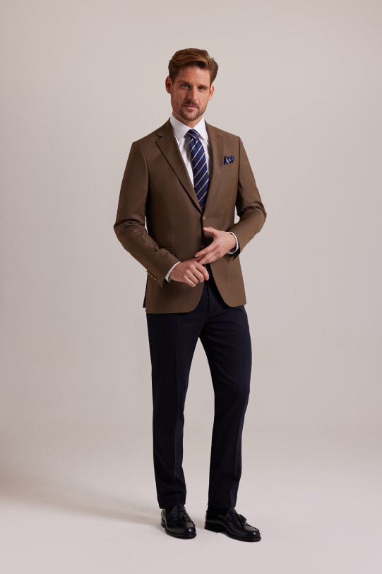 Erkek Taba Regular Fit Mono Yaka Blazer Ceket