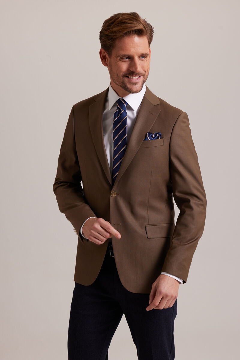 Erkek Taba Regular Fit Mono Yaka Blazer Ceket - 2