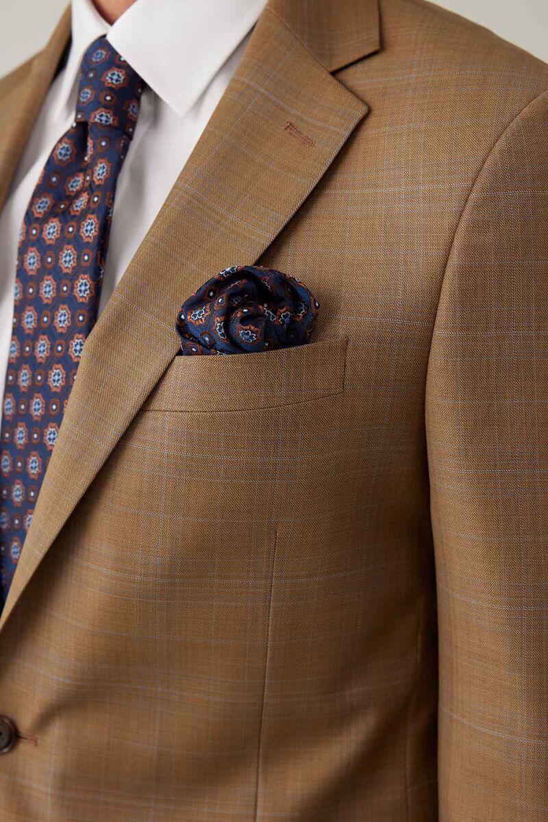 Erkek Taba Regular Fit Mono Yaka Kareli Takım Elbise - 7