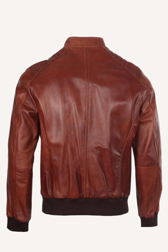 Erkek Taba Regular Fit Spor Deri Ceket