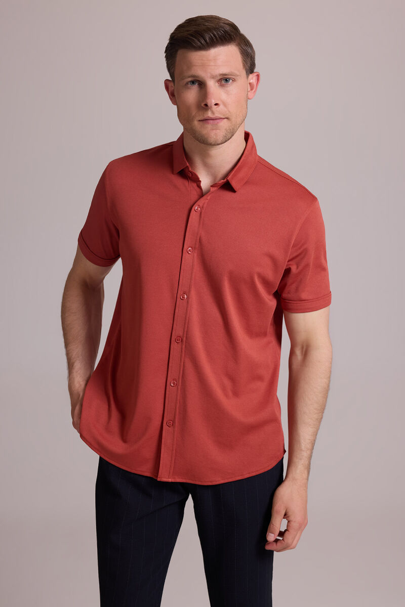 Erkek Tarçın Merserize Kısa Kol Gömlek - 2