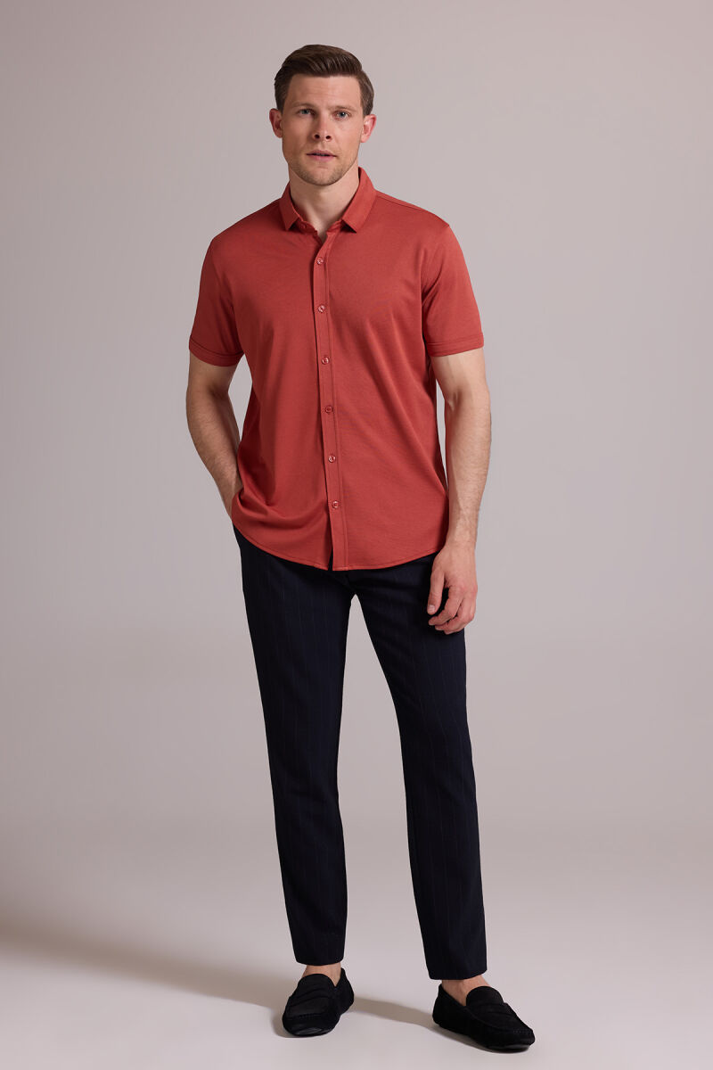 Erkek Tarçın Merserize Kısa Kol Gömlek - 3