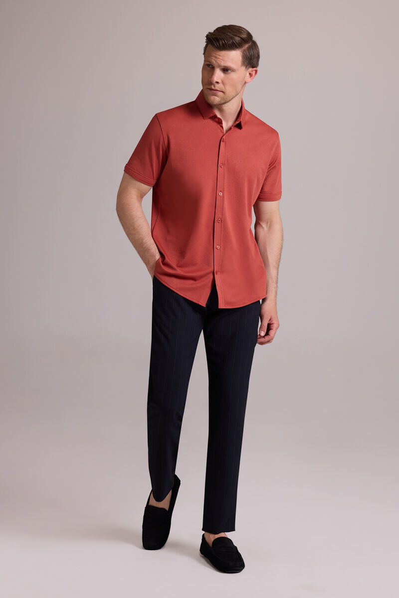 Erkek Tarçın Merserize Kısa Kol Gömlek - 5