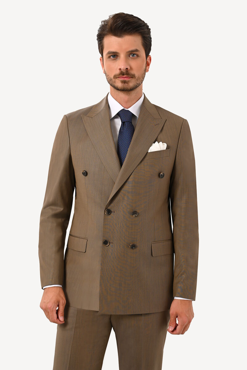 Erkek Tarçın Regular Fit Kruvaze Takım Elbise - 3