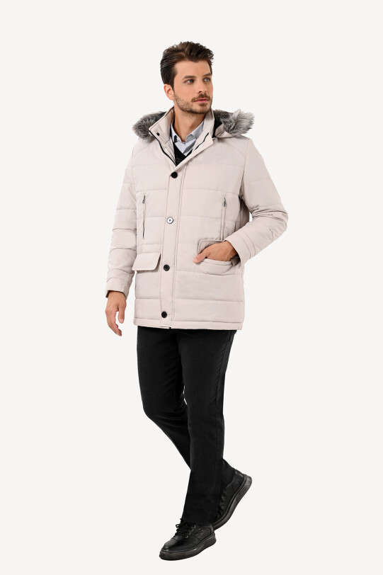 Erkek Taş Kürklü Yaka Kaban