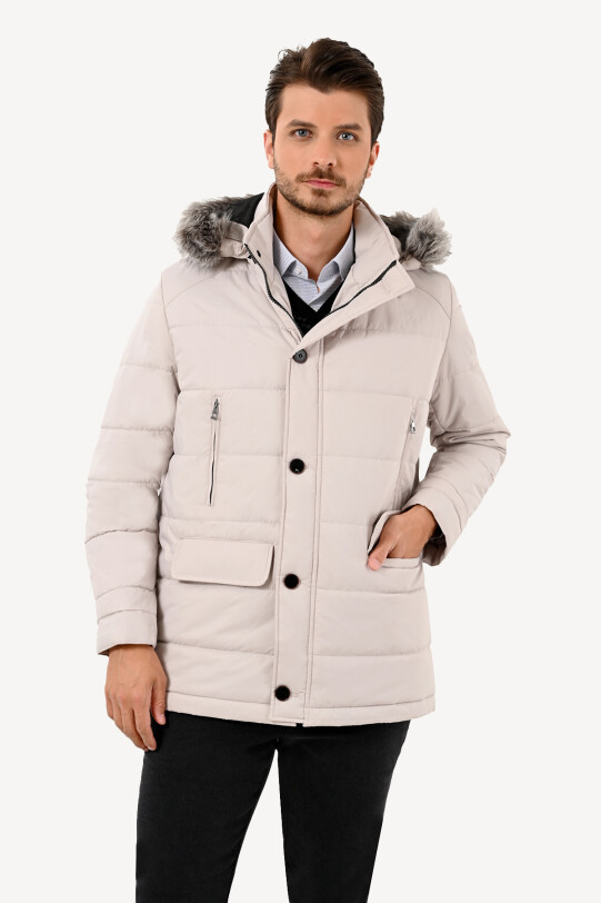 Erkek Taş Kürklü Yaka Kaban