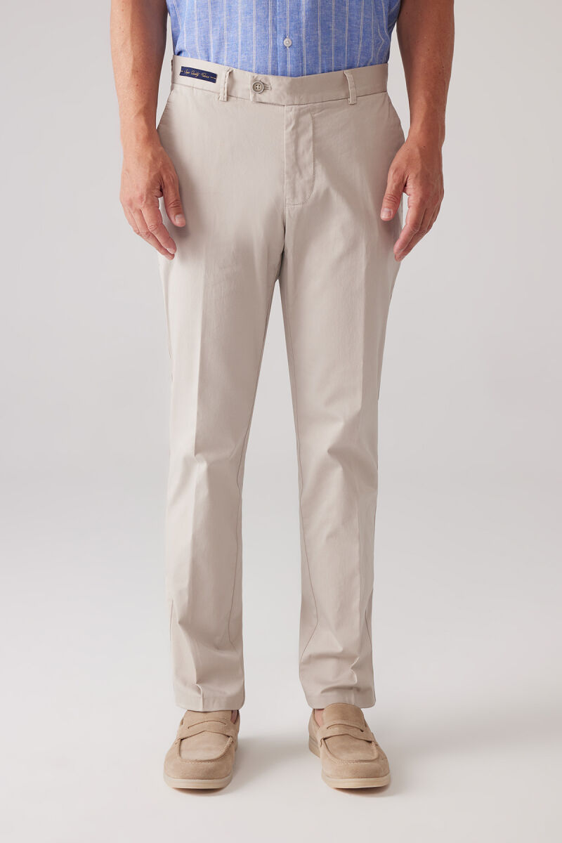 Erkek Taş Regular Fit Pamuk-Likra Kanvas Pantolon - 1