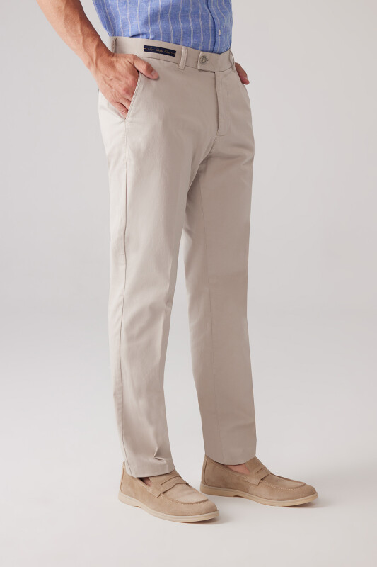 Erkek Taş Regular Fit Pamuk-Likra Kanvas Pantolon
