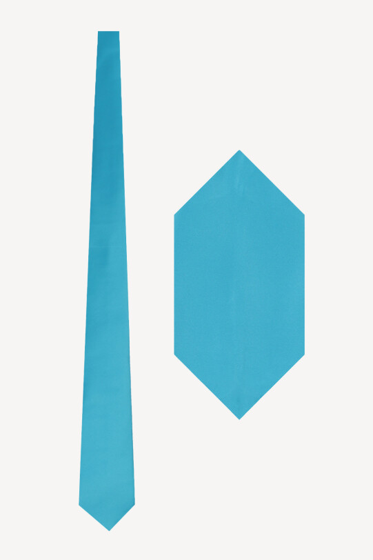 Erkek Turkuaz Düz Slim Kravat Mendil Set - YSF