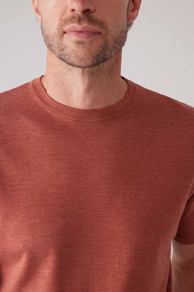 Erkek Turuncu Slim Fit Bisiklet Yaka Yazlık Triko Tişört - 7