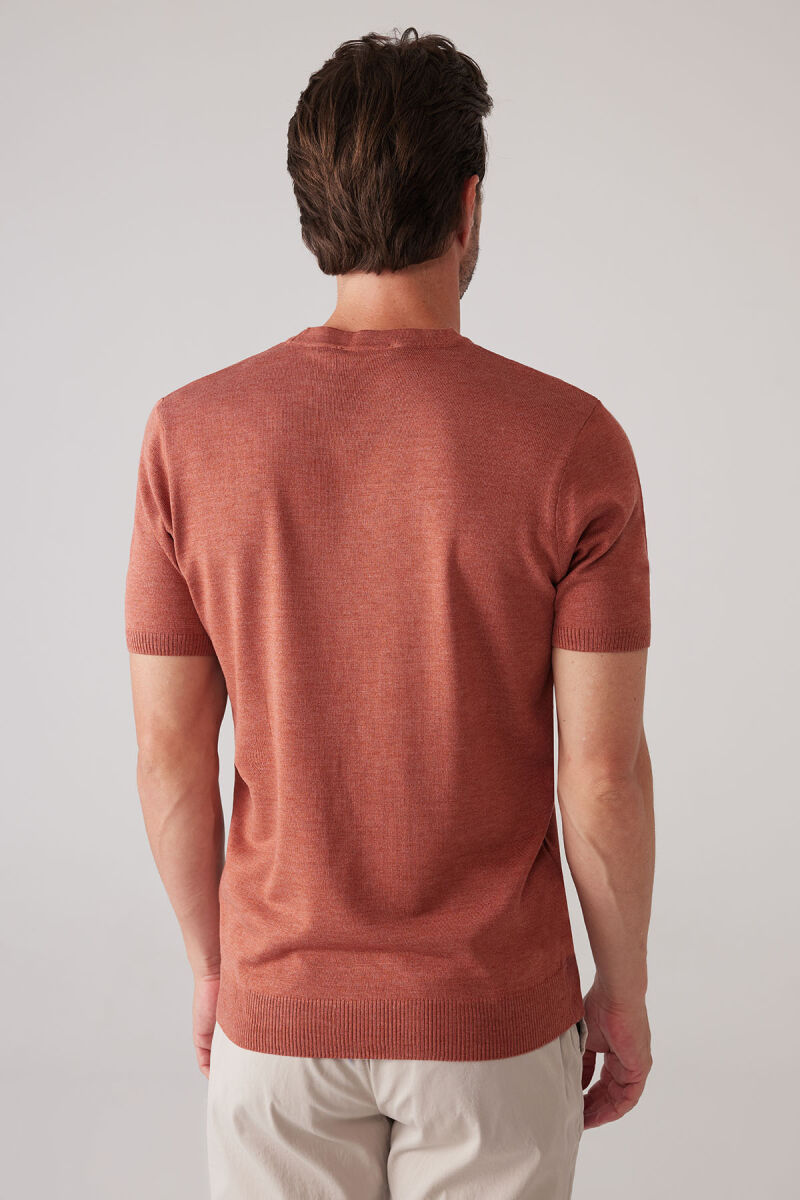 Erkek Turuncu Slim Fit Bisiklet Yaka Yazlık Triko Tişört - 8