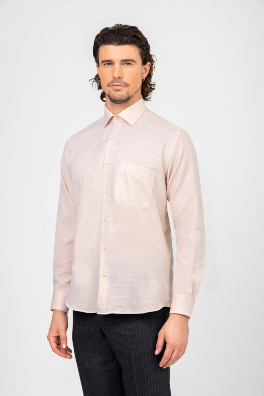 Erkek Turuncu Uzun Kol Regular Fit Desenli Gömlek