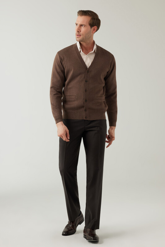 Erkek Vizon Düğmeli Yünlü Triko Hırka