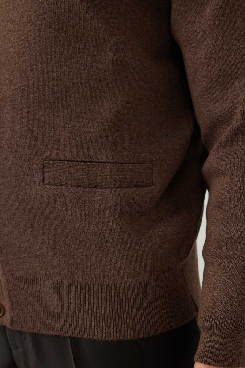 Erkek Vizon Düğmeli Yünlü Triko Hırka - 7