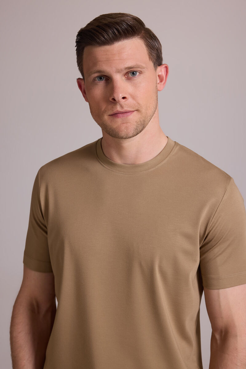 Erkek Vizon Regular Fit Bisiklet Yaka T-shirt - 1