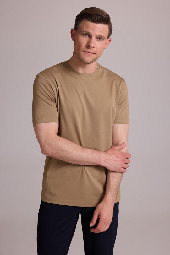 Erkek Vizon Regular Fit Bisiklet Yaka T-shirt