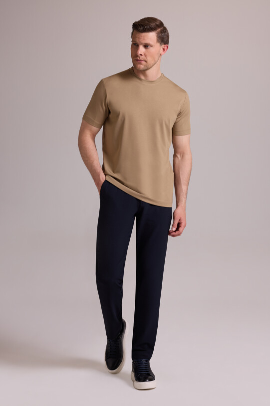 Erkek Vizon Regular Fit Bisiklet Yaka T-shirt