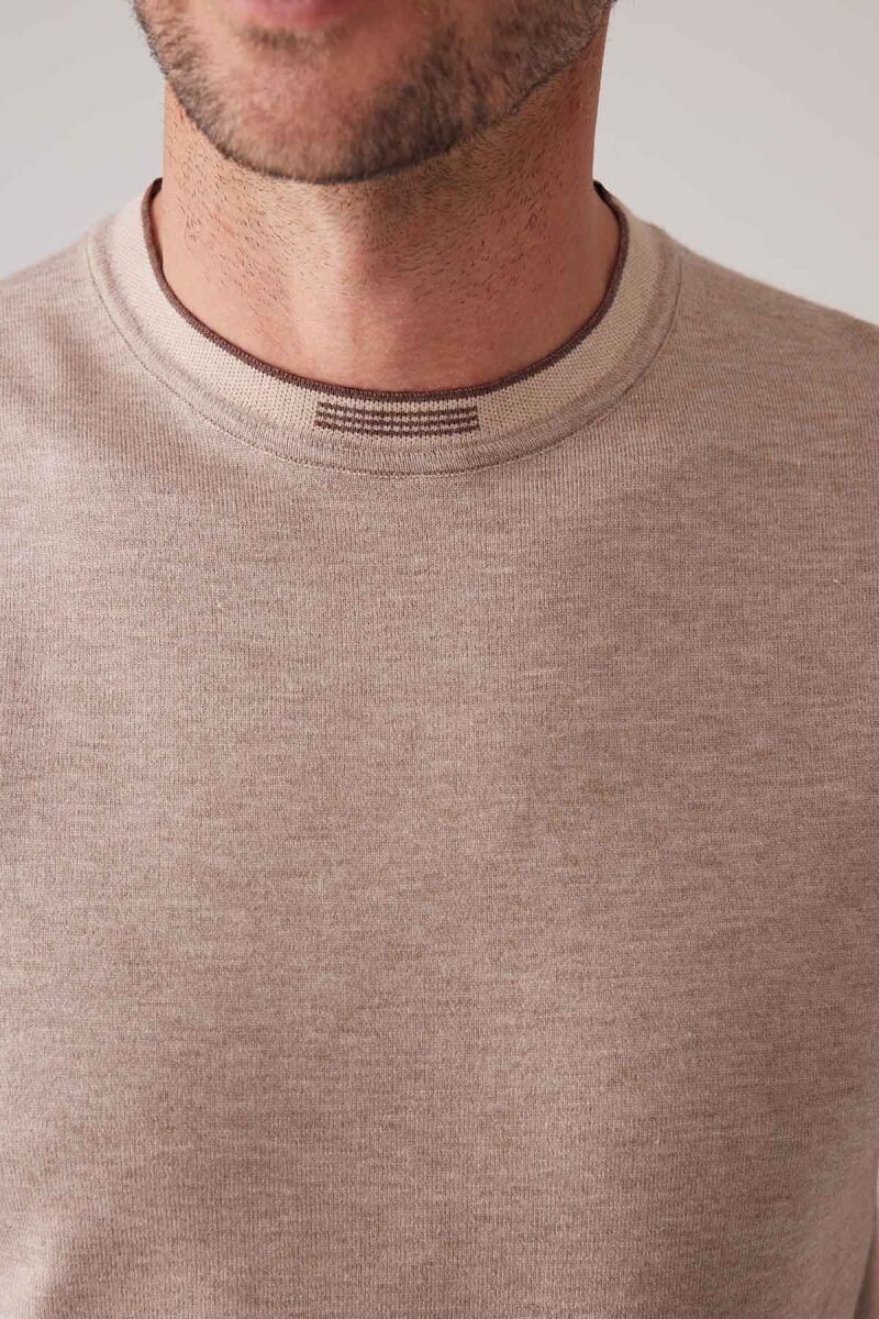 Erkek Vizon Slim Fit Kaşmir Karışımlı Bisiklet Yaka Tişört - 7