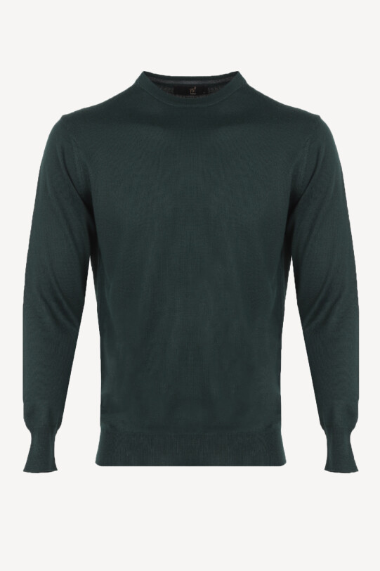 Erkek Yeşil Bisiklet Yaka Klasik Triko