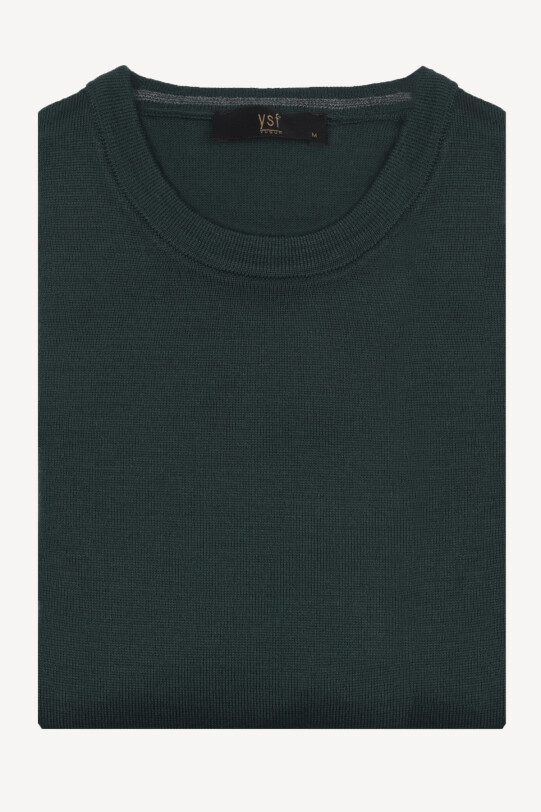 Erkek Yeşil Bisiklet Yaka Klasik Triko