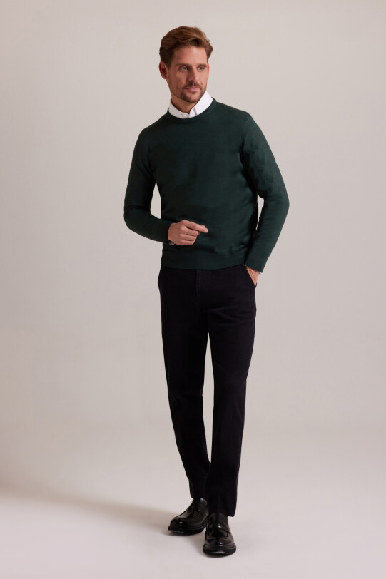 Erkek Yeşil Bisiklet Yaka Triko