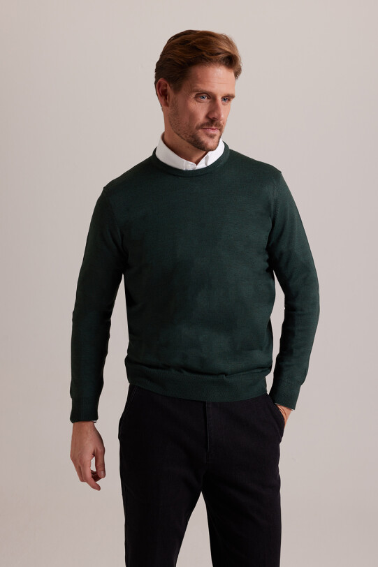 Erkek Yeşil Bisiklet Yaka Triko