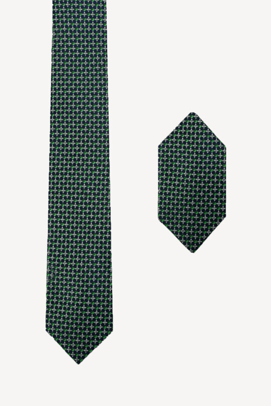 Erkek Yeşil Desenli Kravat Mendil Set - YSF