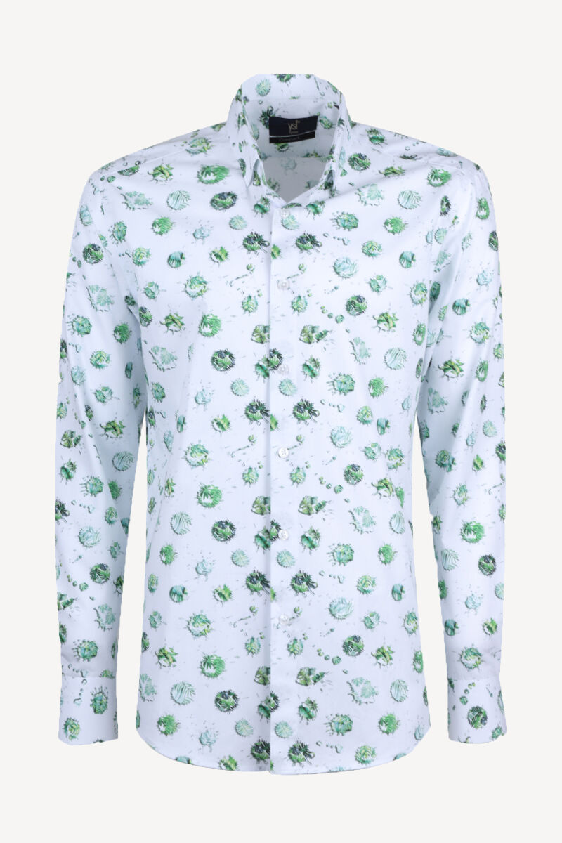 Erkek Yeşil Desenli Uzun Kol Gömlek - 1