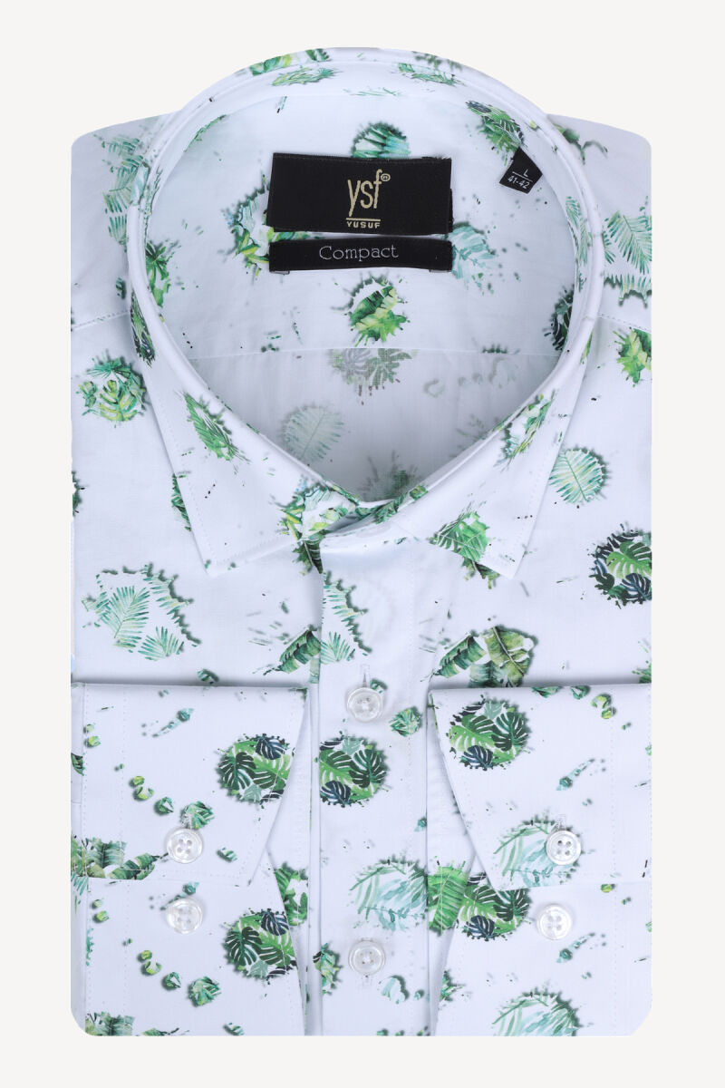 Erkek Yeşil Desenli Uzun Kol Gömlek - 3