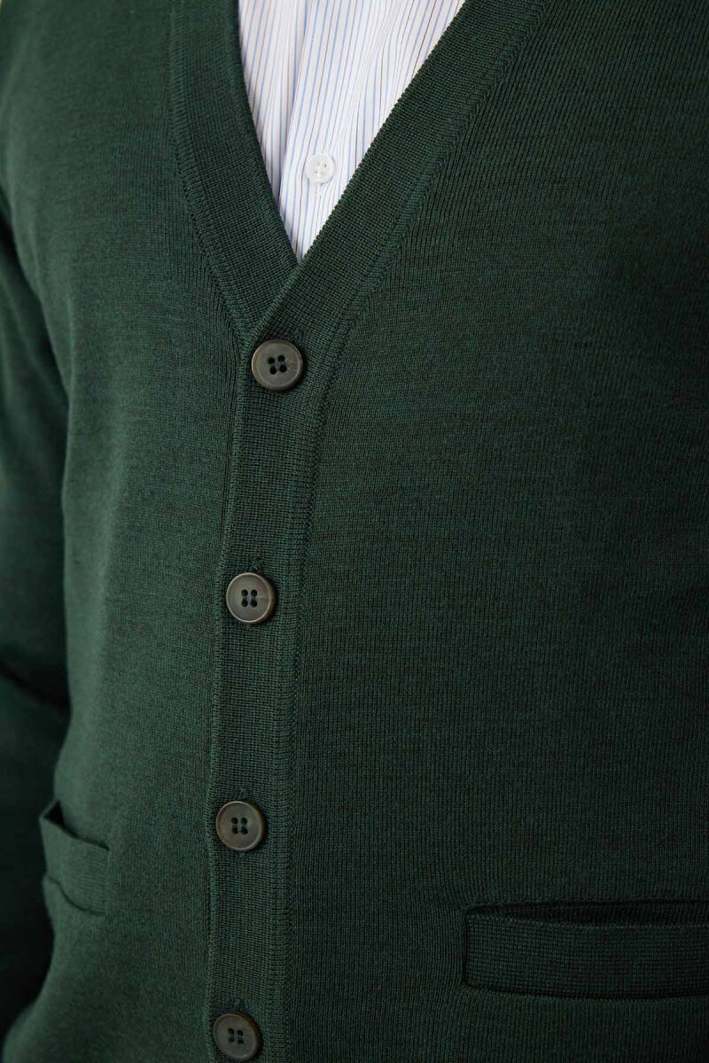 Erkek Yeşil Düğmeli Yünlü Triko Hırka - 7