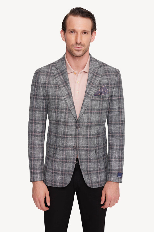 Erkek Yeşil Gri Regular Fit Ekose Ceket