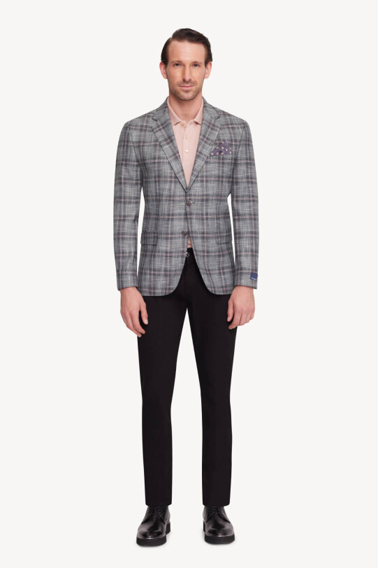 Erkek Yeşil Gri Regular Fit Ekose Ceket