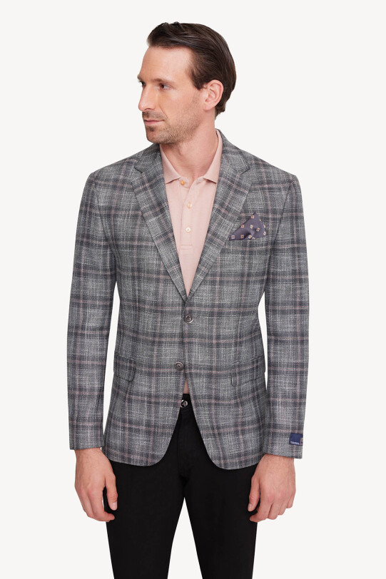 Erkek Yeşil Gri Regular Fit Ekose Ceket