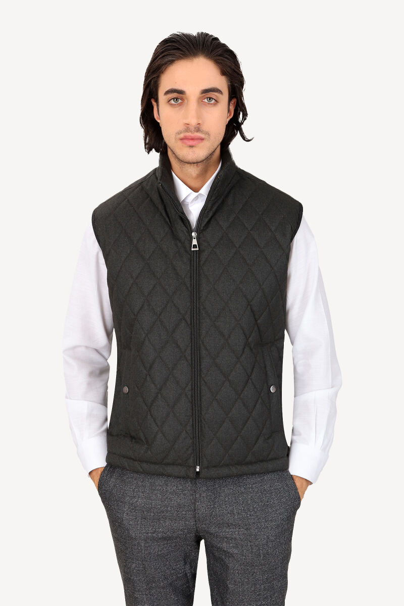 Erkek Yeşil Kapitone Klasik Yelek - 1