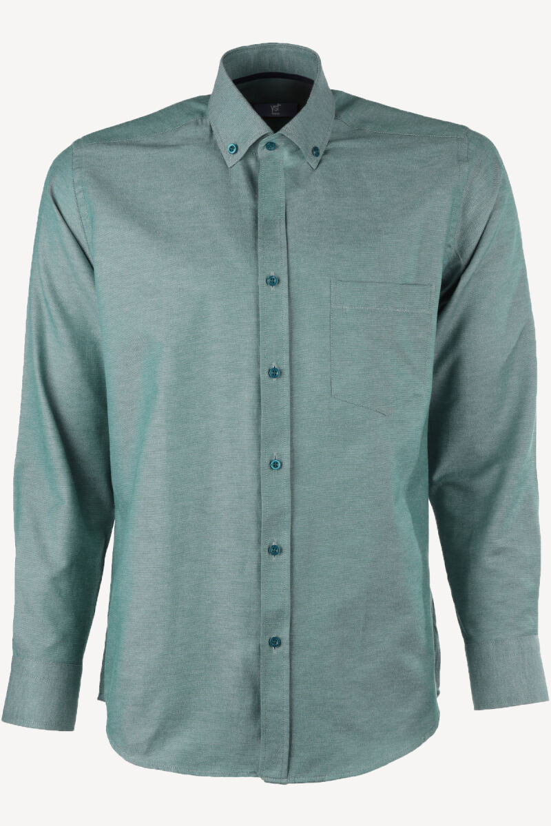 Erkek Yeşil Klasik Yaka Düğmeli Gömlek - 1