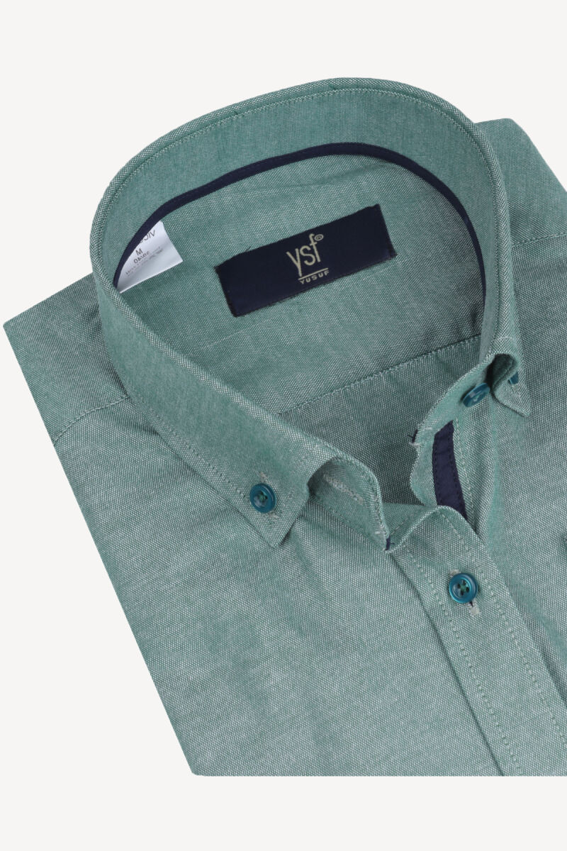 Erkek Yeşil Klasik Yaka Düğmeli Gömlek - 2