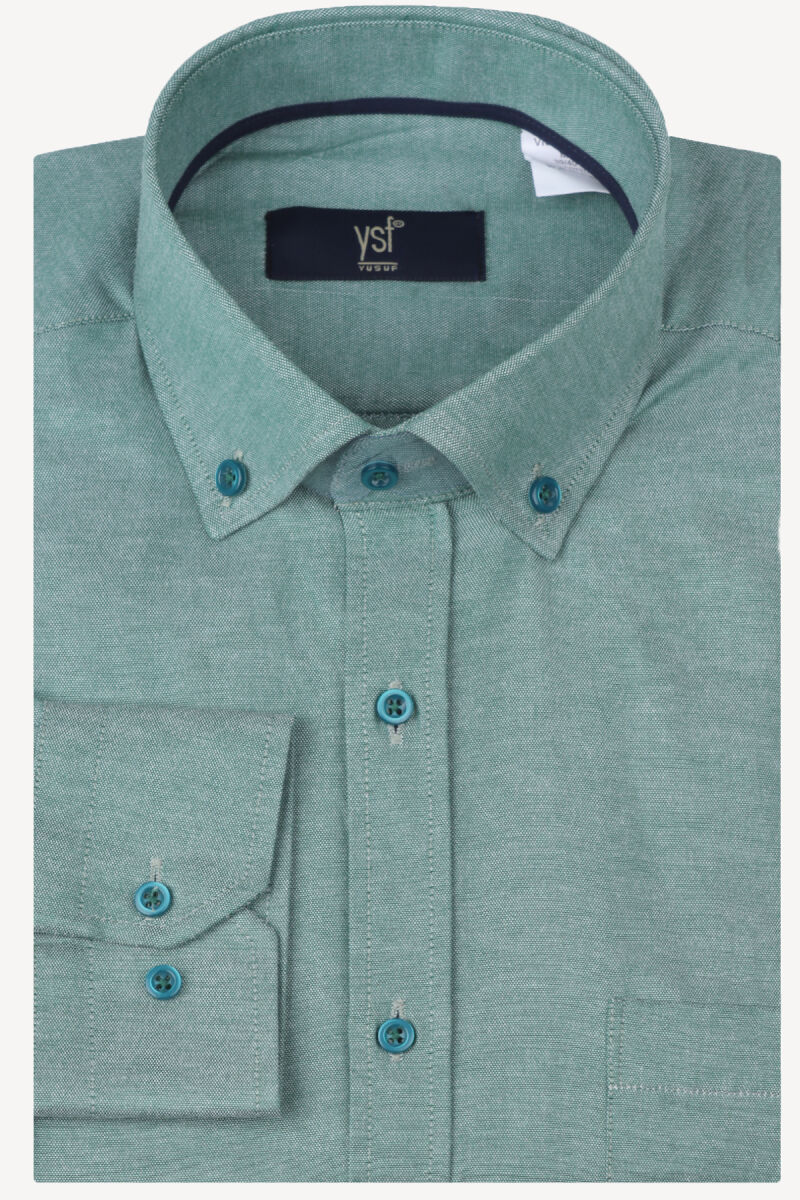 Erkek Yeşil Klasik Yaka Düğmeli Gömlek - 3