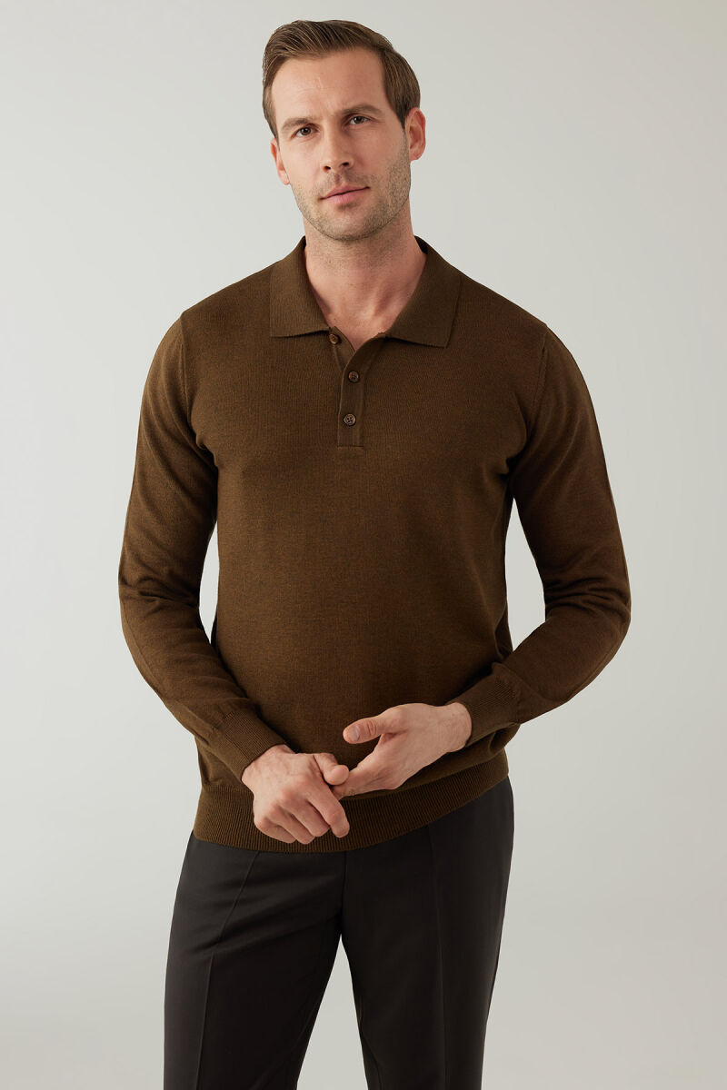 Erkek Yeşil Pamuklu Polo Yaka Triko - 1