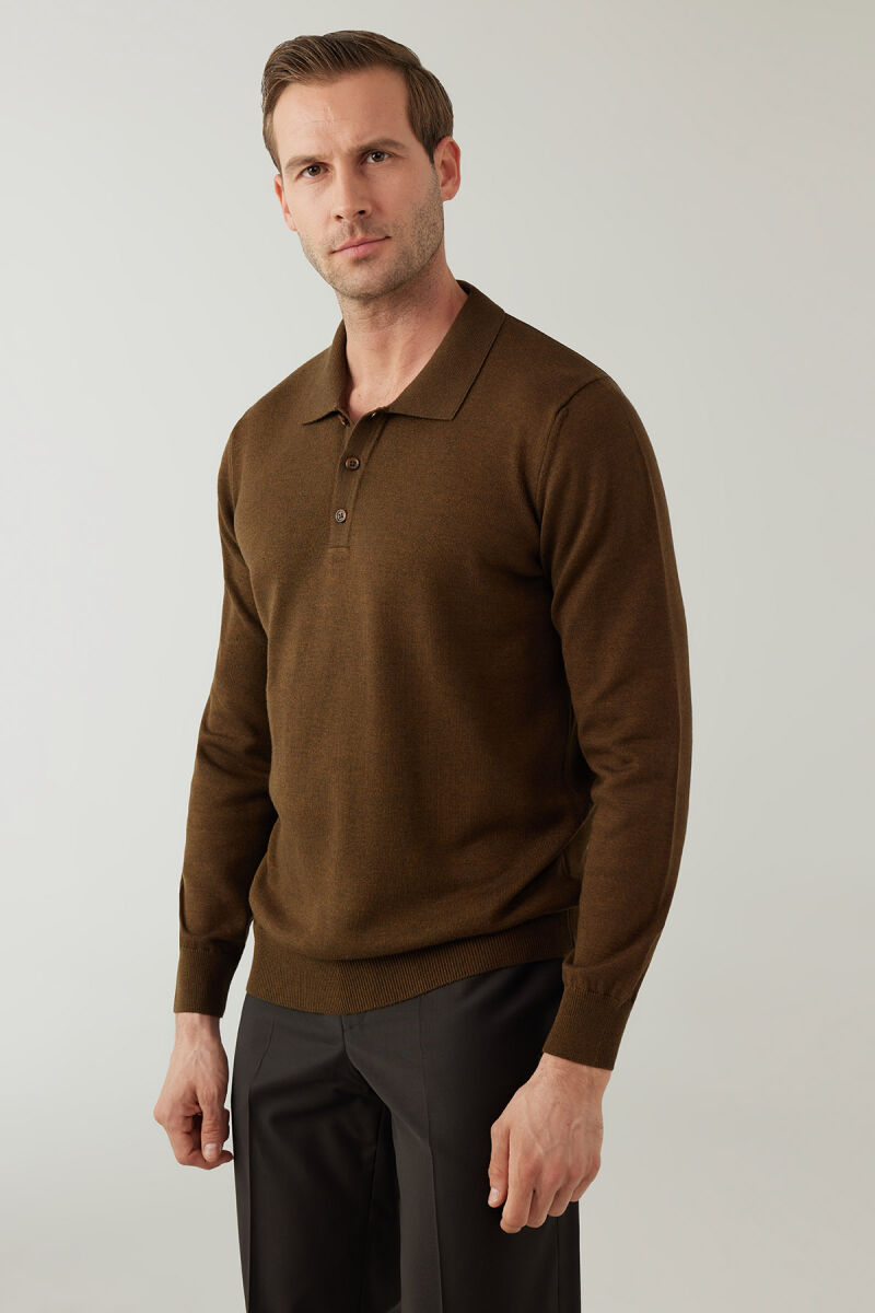 Erkek Yeşil Pamuklu Polo Yaka Triko - 6