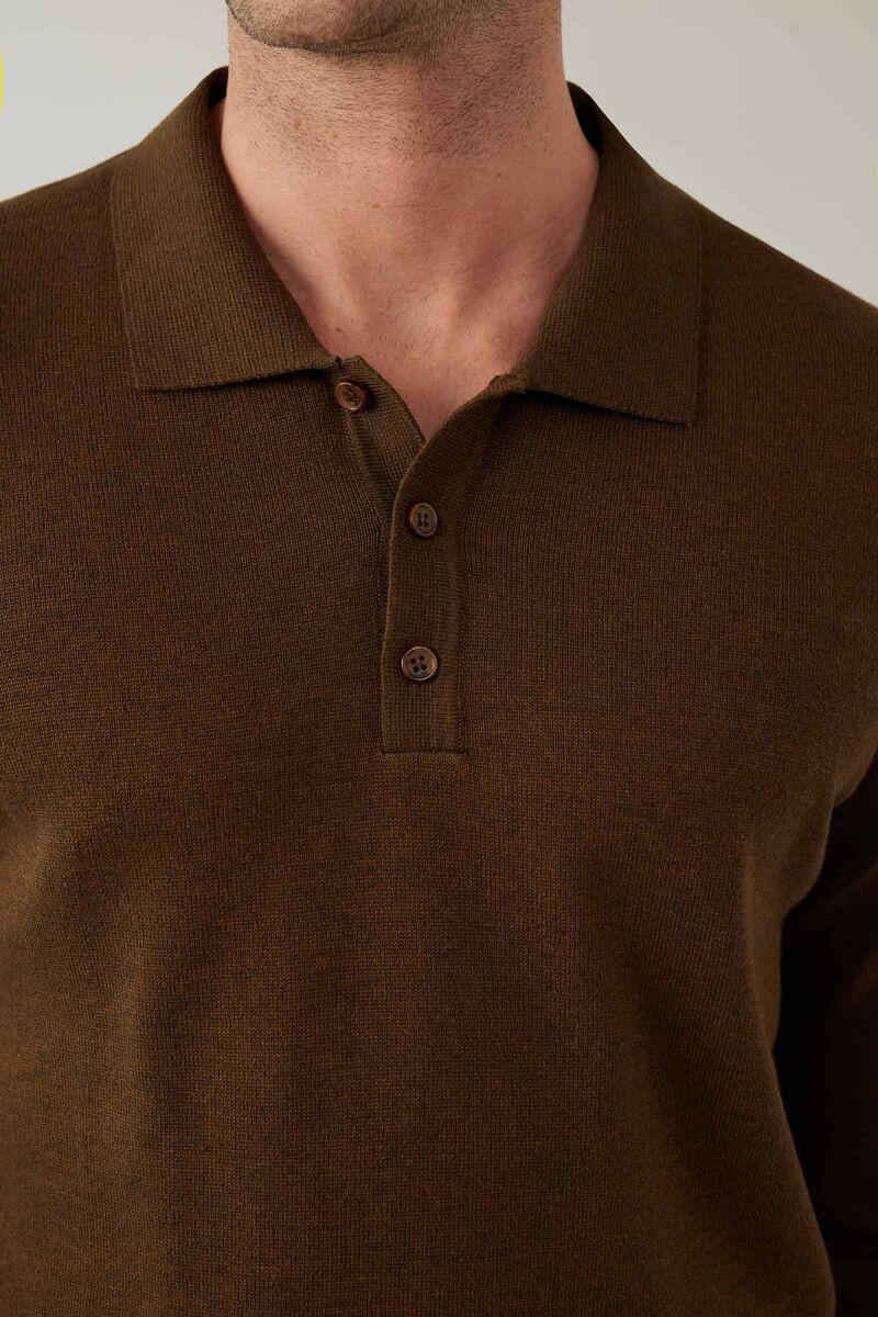 Erkek Yeşil Pamuklu Polo Yaka Triko - 7