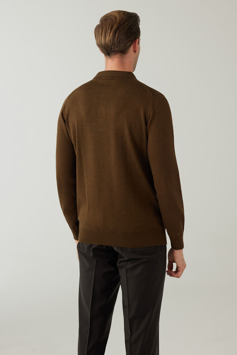 Erkek Yeşil Pamuklu Polo Yaka Triko - 8