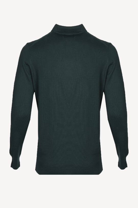 Erkek Yeşil Polo Yaka Desenli Klasik Triko