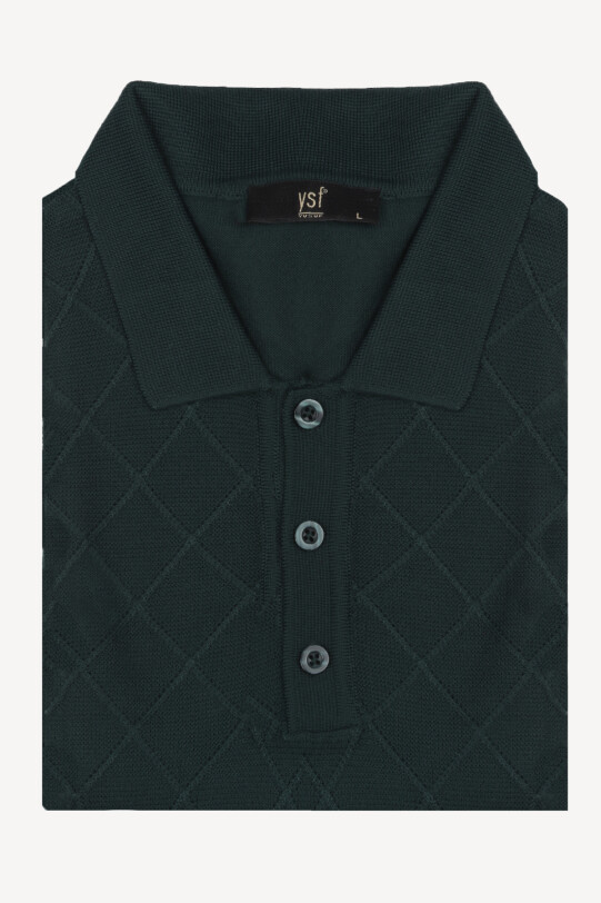 Erkek Yeşil Polo Yaka Desenli Klasik Triko