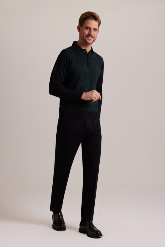 Erkek Yeşil Polo Yaka Desenli Triko