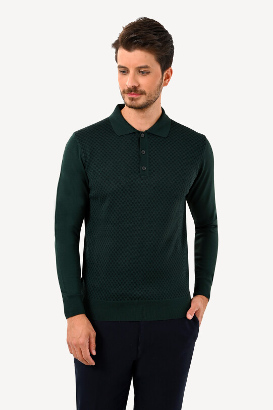 Erkek Yeşil Polo Yaka Klasik Desenli