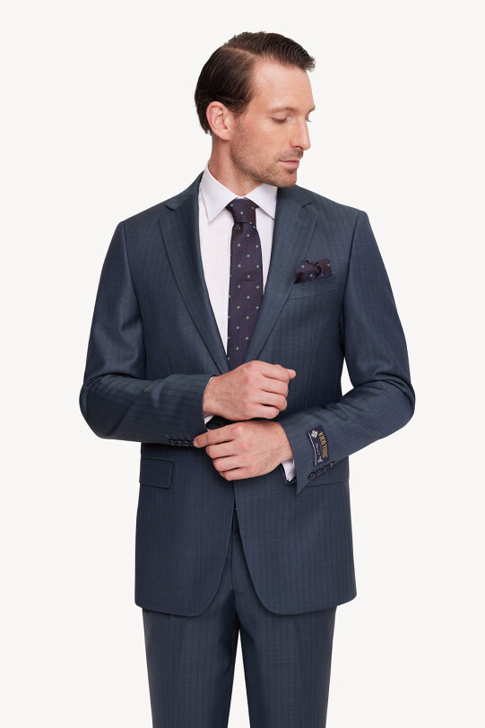 Erkek Yeşil Regular Fit Çizgili Takım Elbise