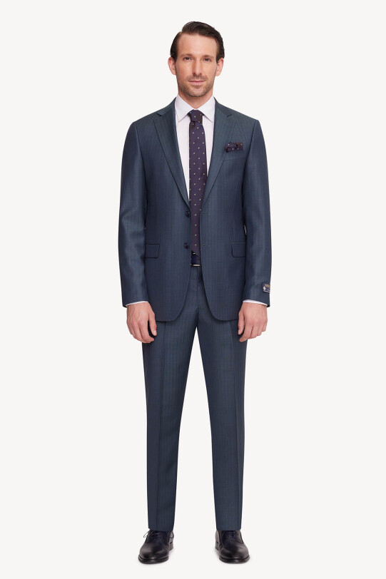 Erkek Yeşil Regular Fit Çizgili Takım Elbise